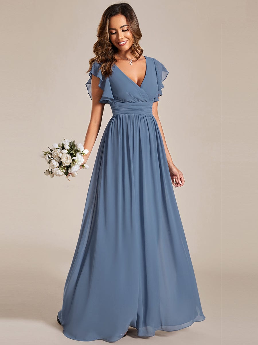 Robe demoiselle d'honneur en mousseline manches plissées avec découpe au dos #Couleur_Bordeaux Robe demoiselle d'honneur en mousseline manches plissées avec découpe au dos