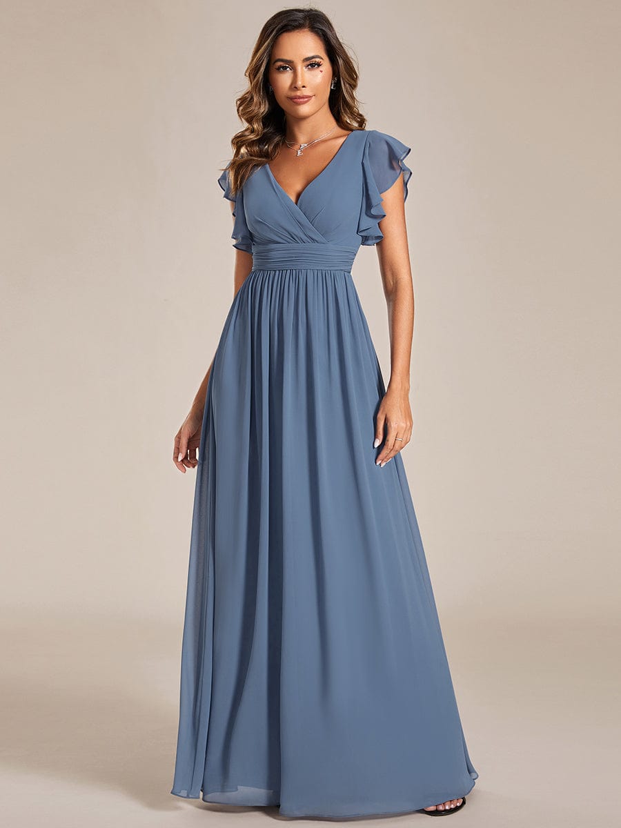 Robe demoiselle d'honneur en mousseline manches plissées avec découpe au dos #Couleur_Bordeaux Robe demoiselle d'honneur en mousseline manches plissées avec découpe au dos