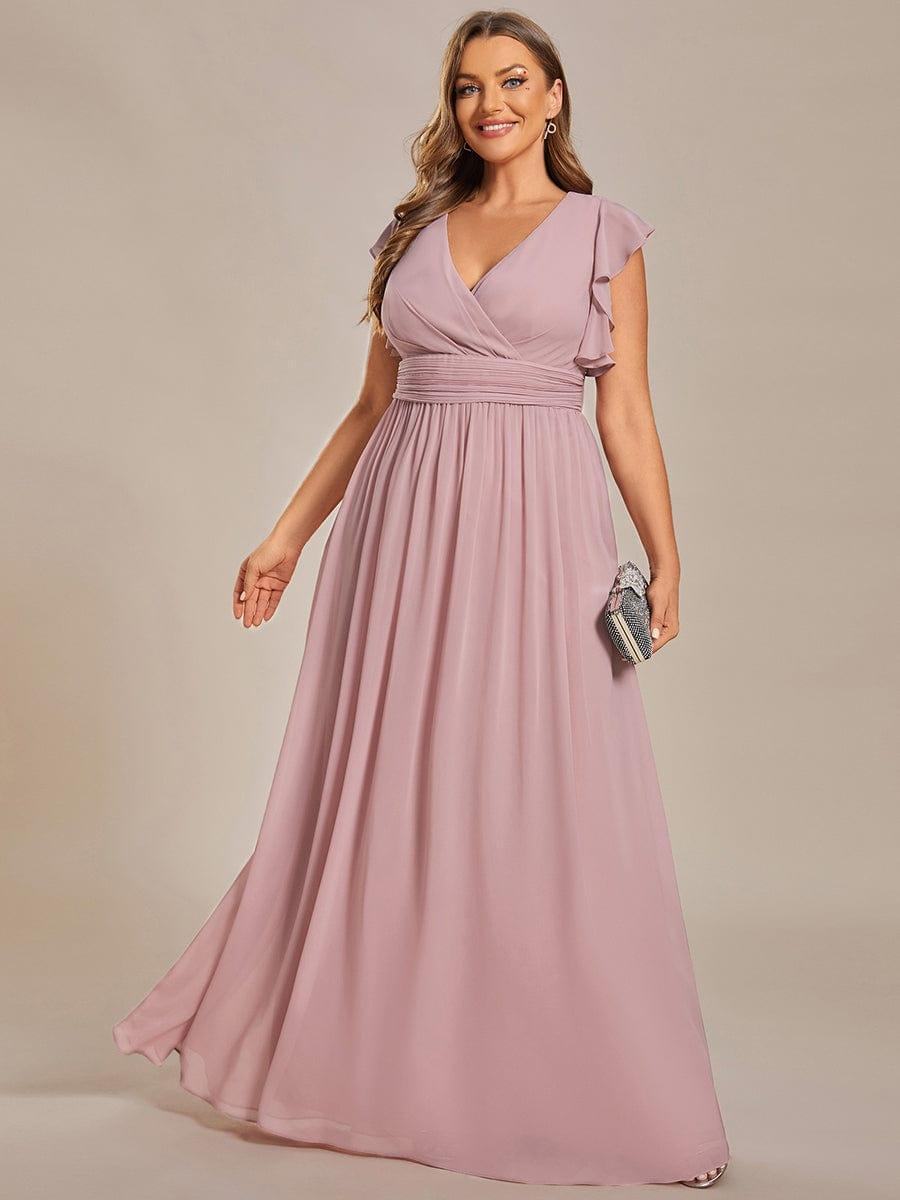 Robe demoiselle d'honneur Curvy mousseline manches plissées avec découpe au dos #Couleur_Bleu Marine Robe demoiselle d'honneur Curvy mousseline manches plissées avec découpe au dos