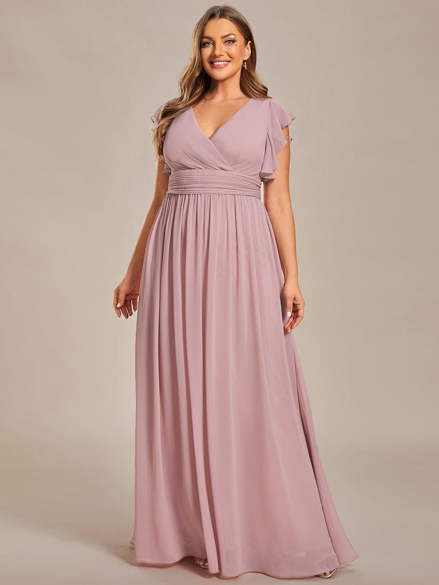 Robe demoiselle d'honneur Curvy mousseline manches plissées avec découpe au dos #Couleur_Bleu Marine Robe demoiselle d'honneur Curvy mousseline manches plissées avec découpe au dos