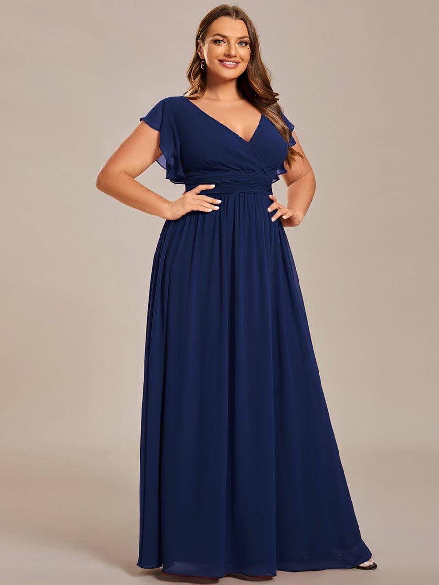 Robe demoiselle d'honneur Curvy mousseline manches plissées avec découpe au dos #Couleur_Bleu Marine Robe demoiselle d'honneur Curvy mousseline manches plissées avec découpe au dos