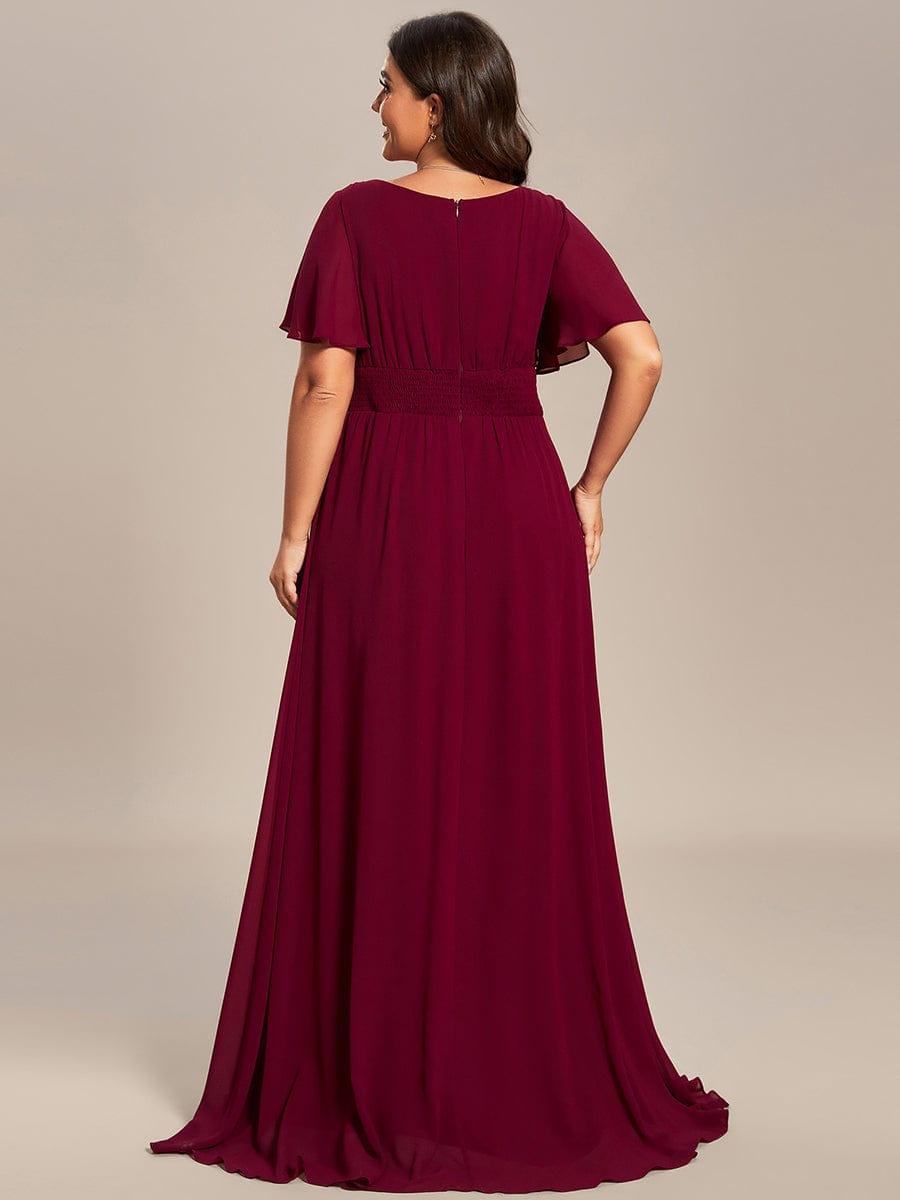 Robe demoiselle d'honneur en mousseline simple plissée de grande taille encolure ronde #Couleur_Bordeaux