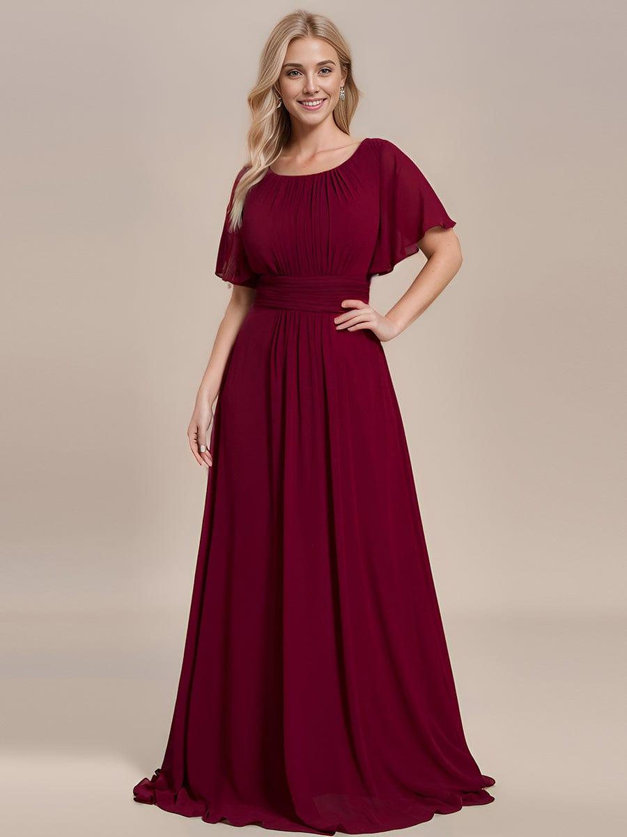 Robe de demoiselle d'honneur trapèze plissée en mousseline de soie simple, encolure ronde #Couleur_Bordeaux