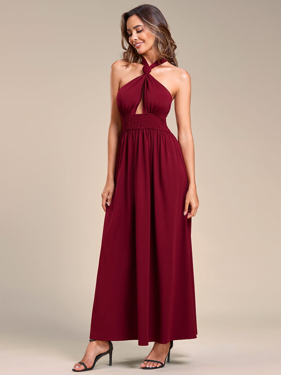 Robe demoiselle d'honneur dos nu convertible à licou et taille élastique #Couleur_Bordeaux Robe demoiselle d'honneur dos nu convertible à licou et taille élastique