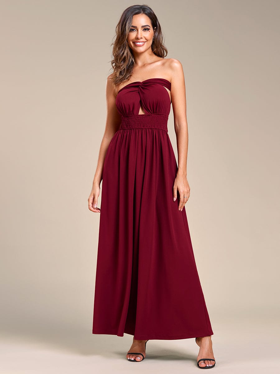 Robe demoiselle d'honneur dos nu convertible à licou et taille élastique #Couleur_Bordeaux Robe demoiselle d'honneur dos nu convertible à licou et taille élastique