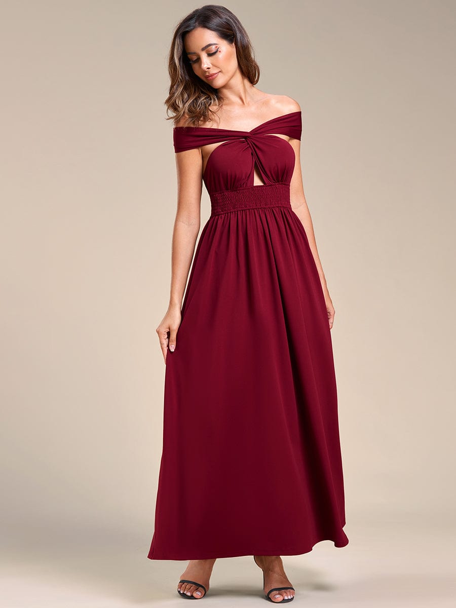 Robe demoiselle d'honneur dos nu convertible à licou et taille élastique #Couleur_Bordeaux Robe demoiselle d'honneur dos nu convertible à licou et taille élastique