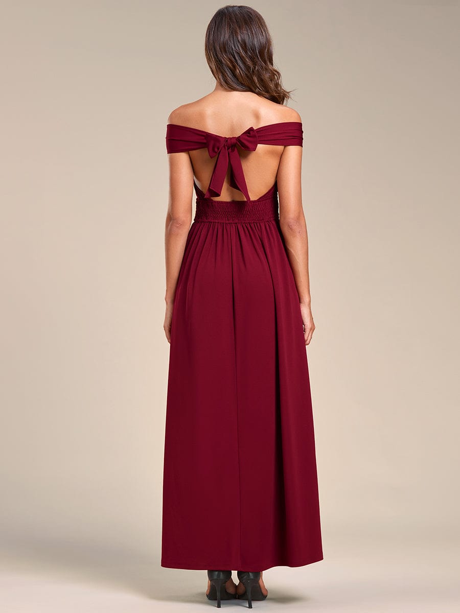 Robe demoiselle d'honneur dos nu convertible à licou et taille élastique #Couleur_Bordeaux Robe demoiselle d'honneur dos nu convertible à licou et taille élastique