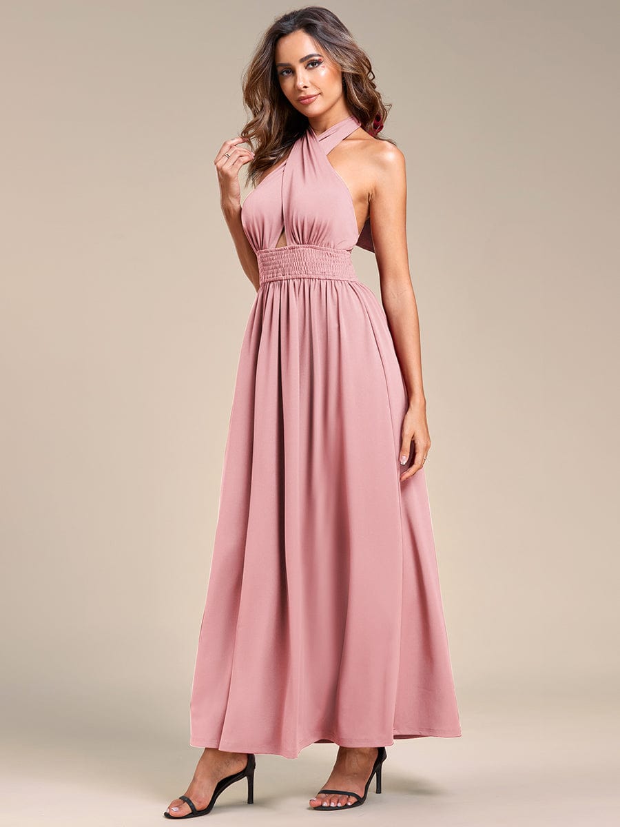 Robe demoiselle d'honneur dos nu convertible à licou et taille élastique #Couleur_Bordeaux Robe demoiselle d'honneur dos nu convertible à licou et taille élastique