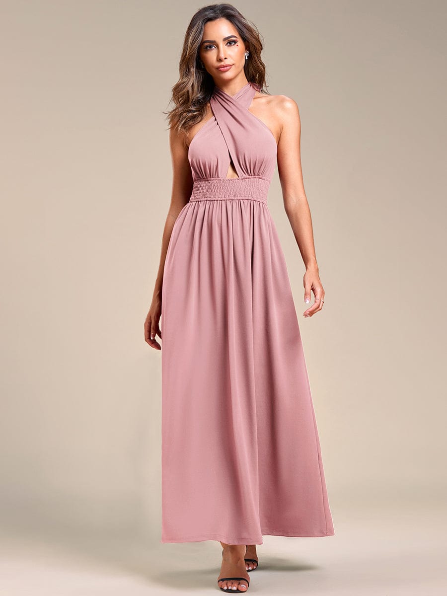 Robe demoiselle d'honneur dos nu convertible à licou et taille élastique #Couleur_Bordeaux Robe demoiselle d'honneur dos nu convertible à licou et taille élastique