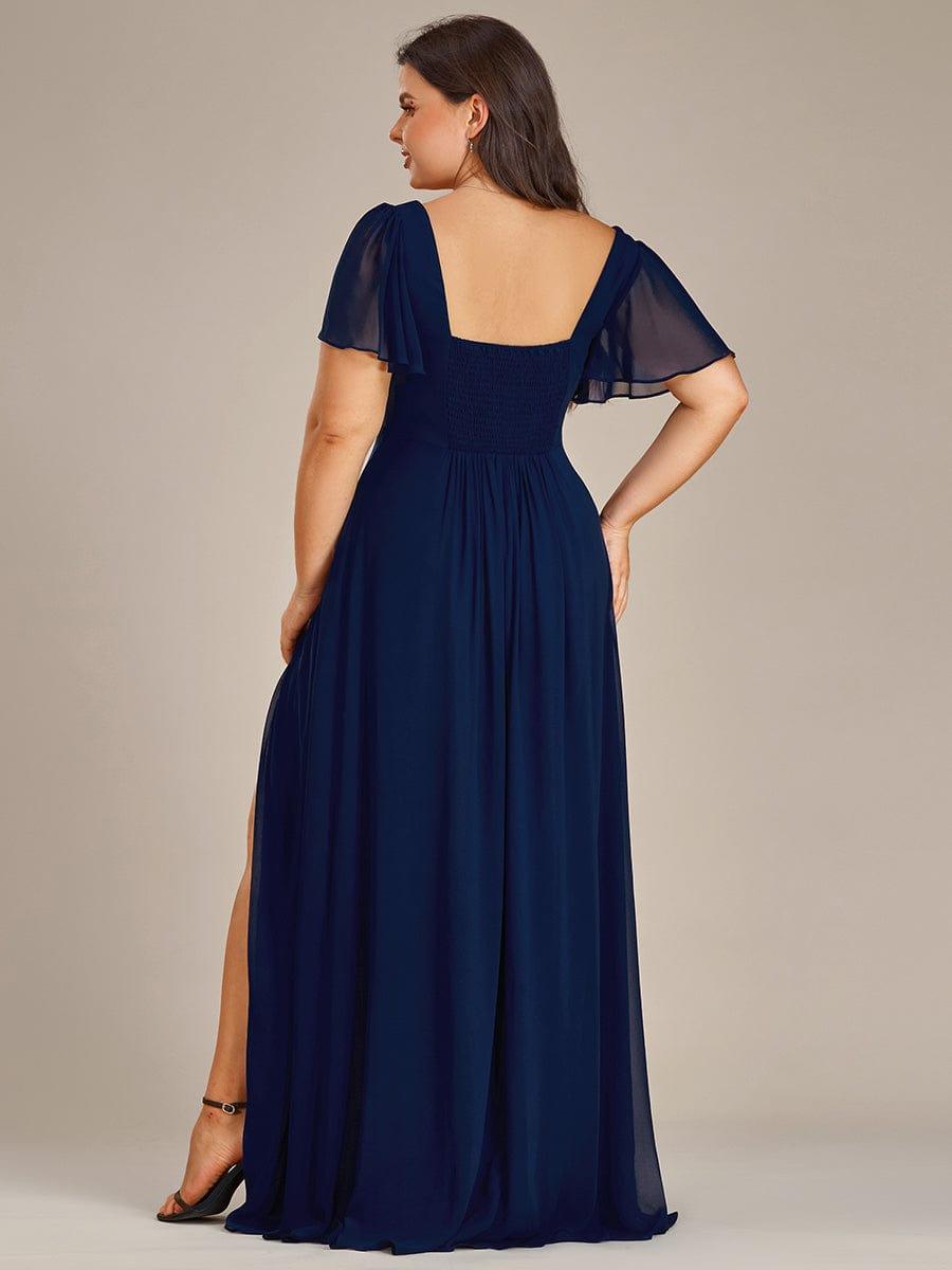 Robe demoiselle d'honneur maxi en mousseline à fente haute de grande taille #Couleur_Bordeaux Robe demoiselle d'honneur maxi en mousseline à fente haute de grande taille