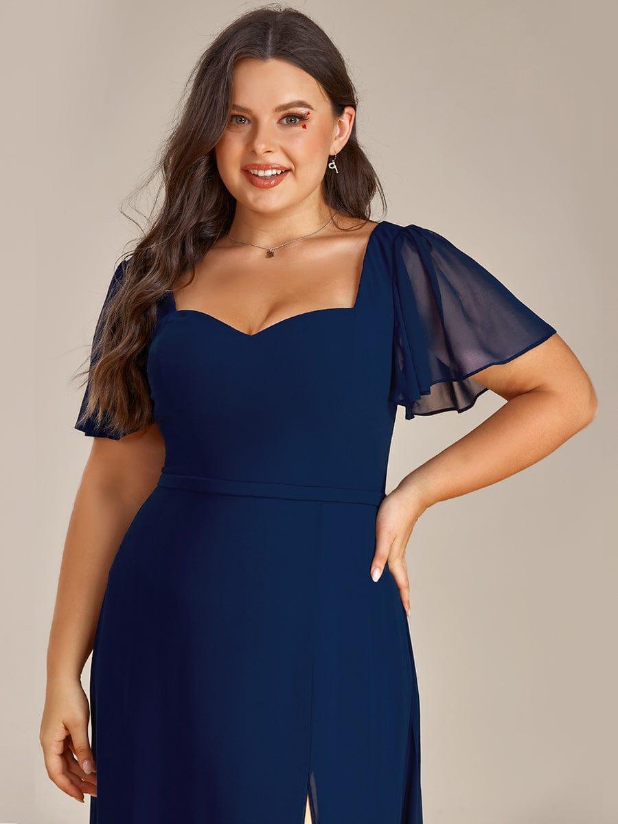 Robe demoiselle d'honneur maxi en mousseline à fente haute de grande taille #Couleur_Bordeaux Robe demoiselle d'honneur maxi en mousseline à fente haute de grande taille