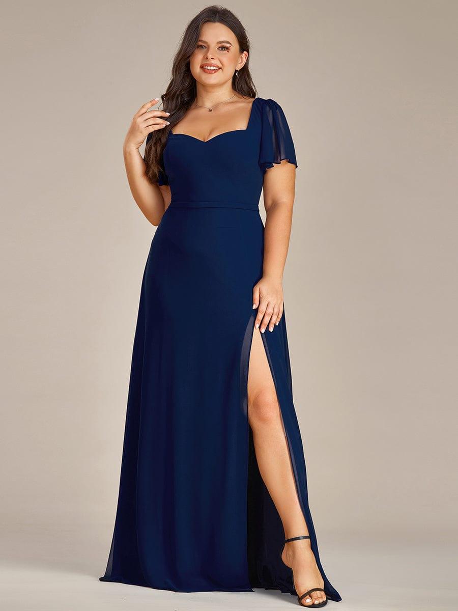 Robe demoiselle d'honneur maxi en mousseline à fente haute de grande taille #Couleur_Bordeaux Robe demoiselle d'honneur maxi en mousseline à fente haute de grande taille