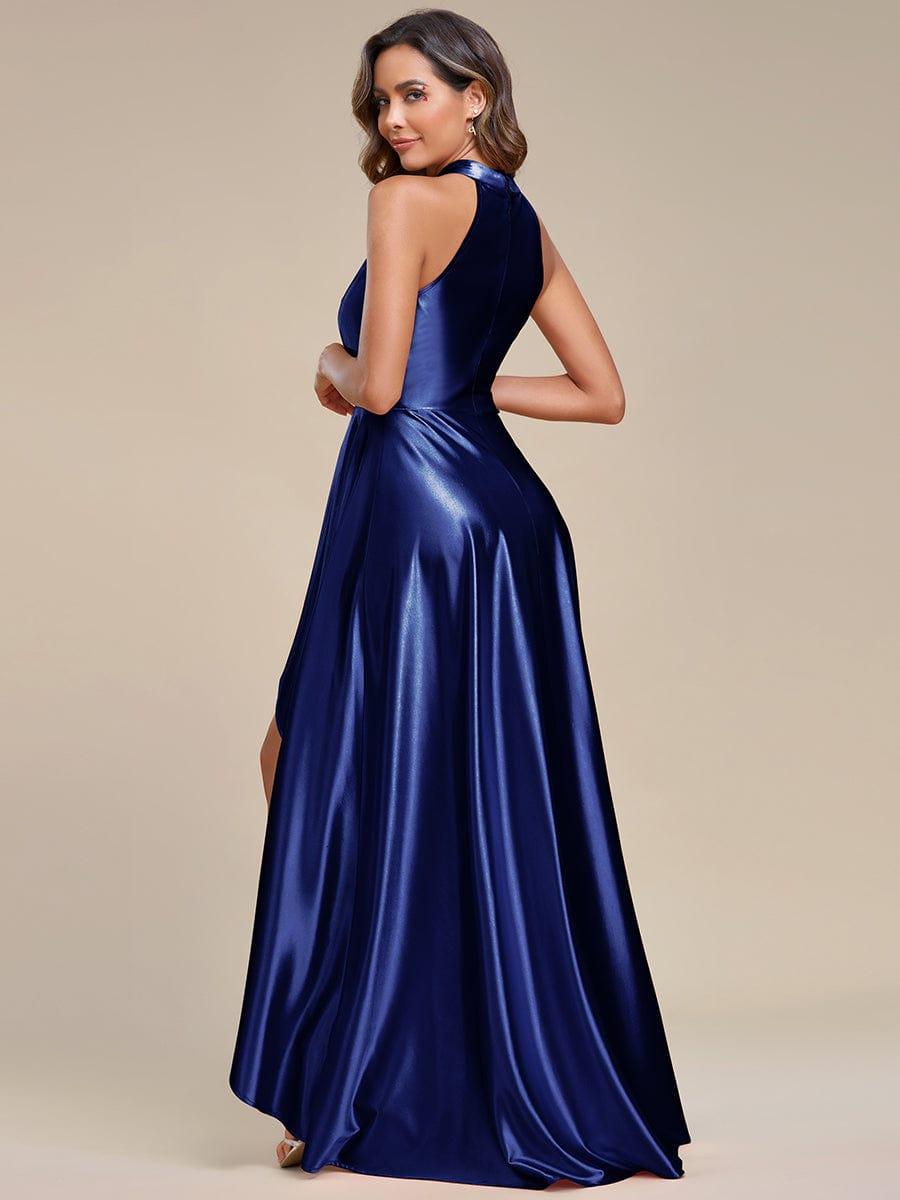 Robe de Bal Haut-Bas élégante en satin à licou #Couleur_Rose Robe de Bal Haut-Bas élégante en satin à licou