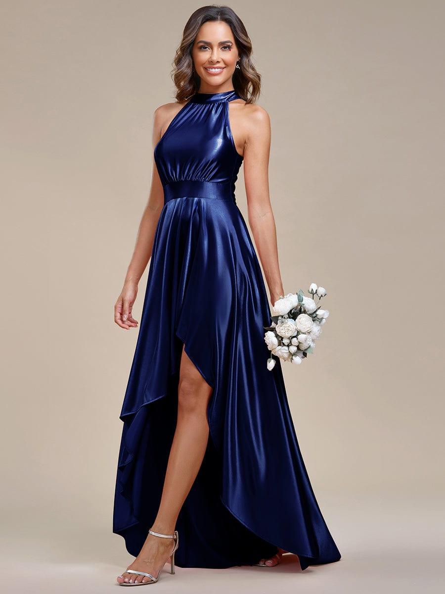 Robe de Bal Haut-Bas élégante en satin à licou #Couleur_Rose Robe de Bal Haut-Bas élégante en satin à licou