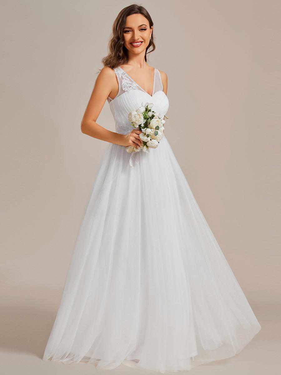 Robe de demoiselle d'honneur longue élégante à col en V et appliques#Couleur_Blanc