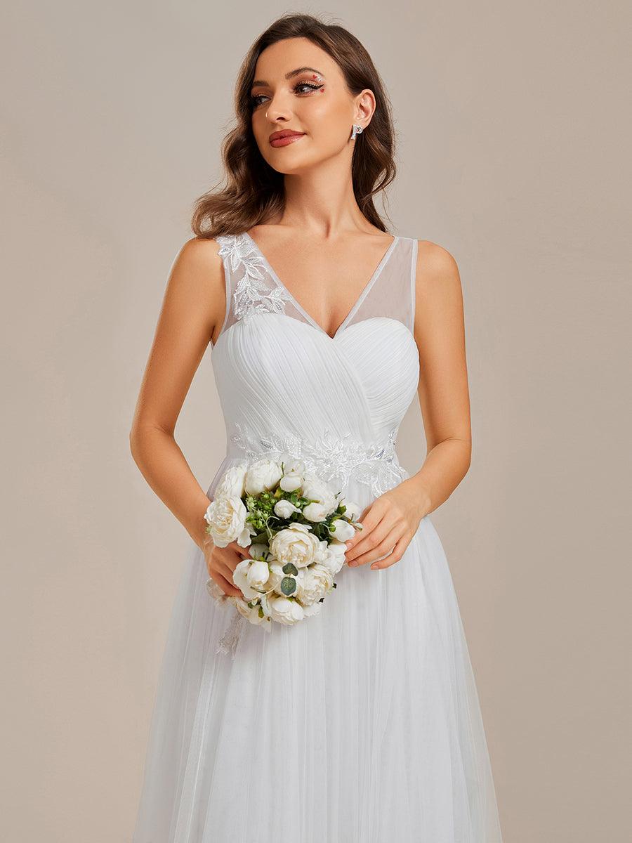 Robe de demoiselle d'honneur longue élégante à col en V et appliques#Couleur_Blanc