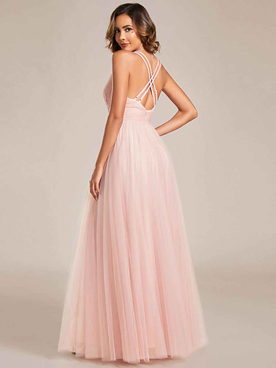 Robe de demoiselle d'honneur trapèze élégante sans manches à col en V#Couleur_Blanc Robe de demoiselle d'honneur trapèze élégante sans manches à col en V