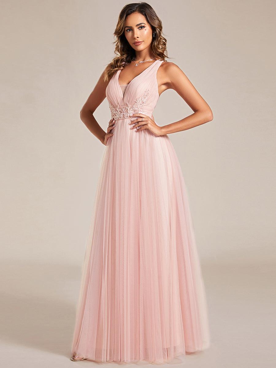 Robe de demoiselle d'honneur trapèze élégante sans manches à col en V#Couleur_Blanc Robe de demoiselle d'honneur trapèze élégante sans manches à col en V