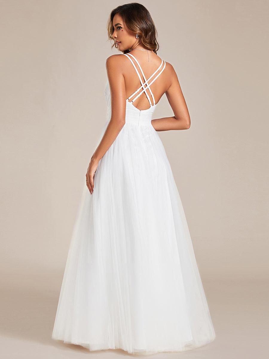 Robe de demoiselle d'honneur trapèze élégante sans manches à col en V#Couleur_Blanc Robe de demoiselle d'honneur trapèze élégante sans manches à col en V