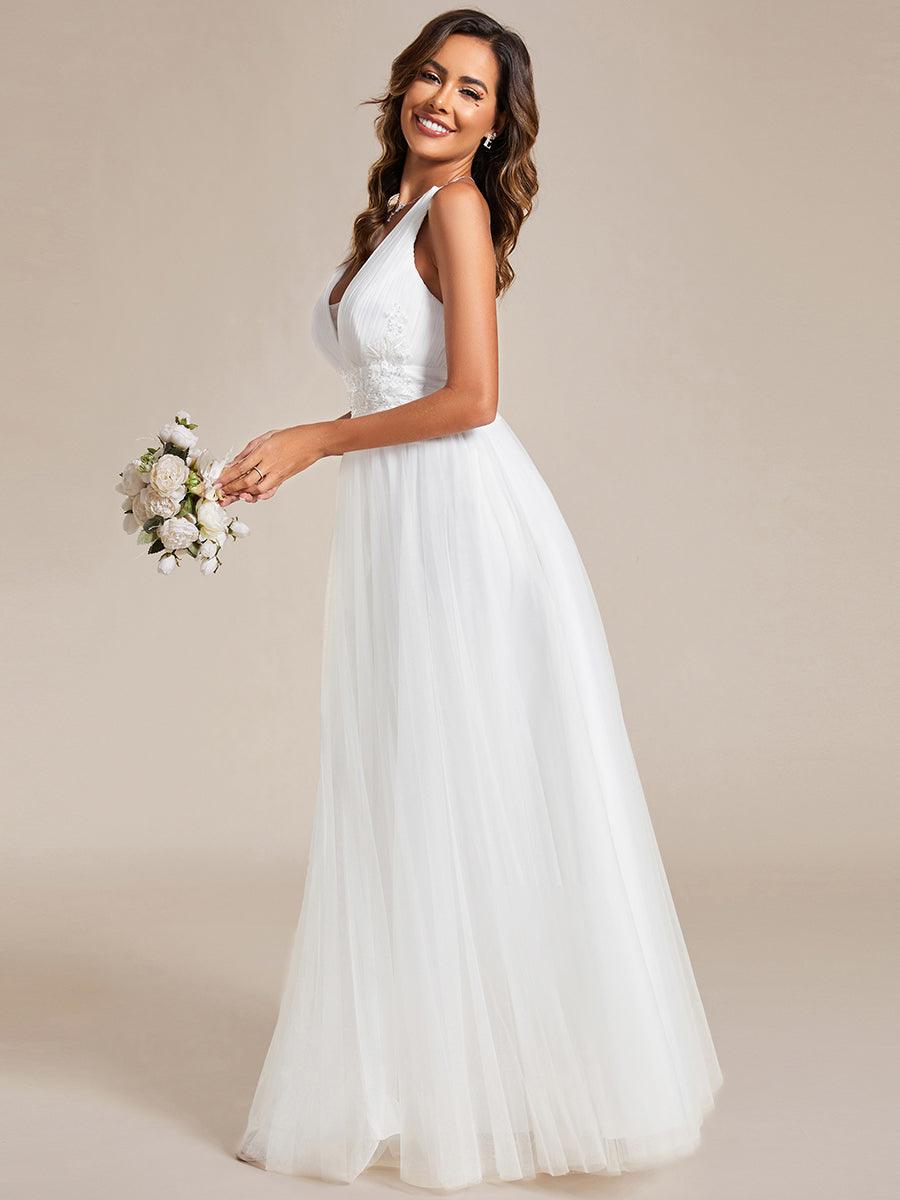 Robe de demoiselle d'honneur trapèze élégante sans manches à col en V#Couleur_Blanc Robe de demoiselle d'honneur trapèze élégante sans manches à col en V