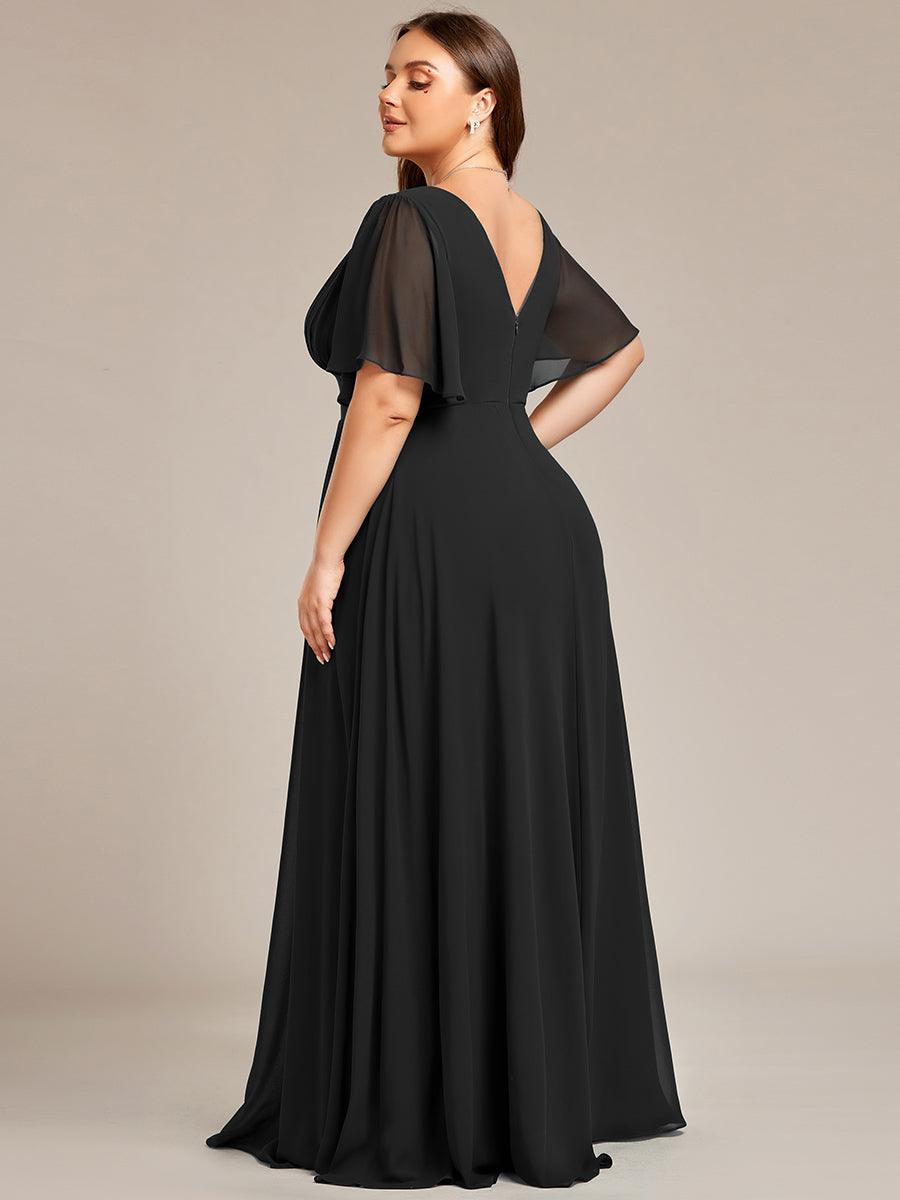 Robe de demoiselle d'honneur longue en mousseline de soie simple manches courtes taille empire ligne a grande taille #Couleur_Noir Robe de demoiselle d'honneur longue en mousseline de soie simple manches courtes taille empire ligne a grande taille