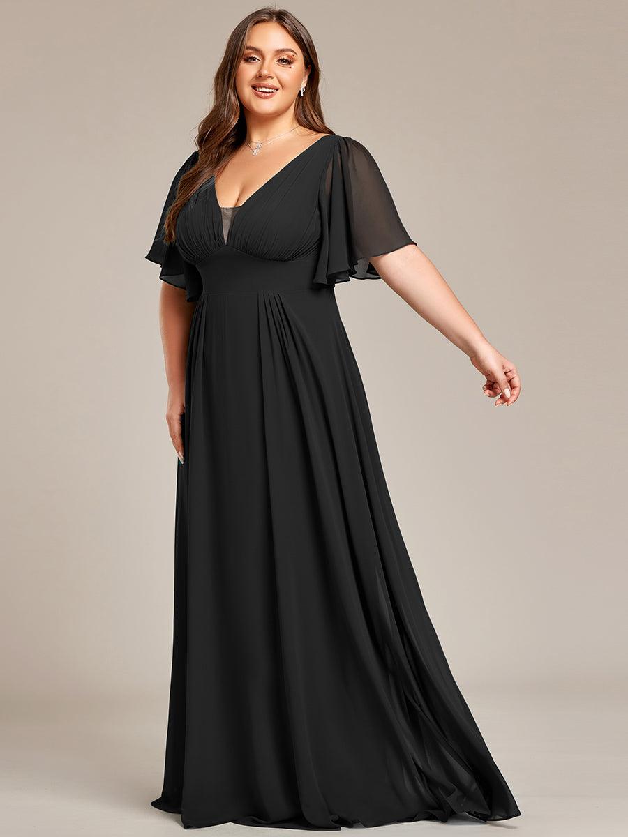 Robe de demoiselle d'honneur longue en mousseline de soie simple manches courtes taille empire ligne a grande taille #Couleur_Noir Robe de demoiselle d'honneur longue en mousseline de soie simple manches courtes taille empire ligne a grande taille