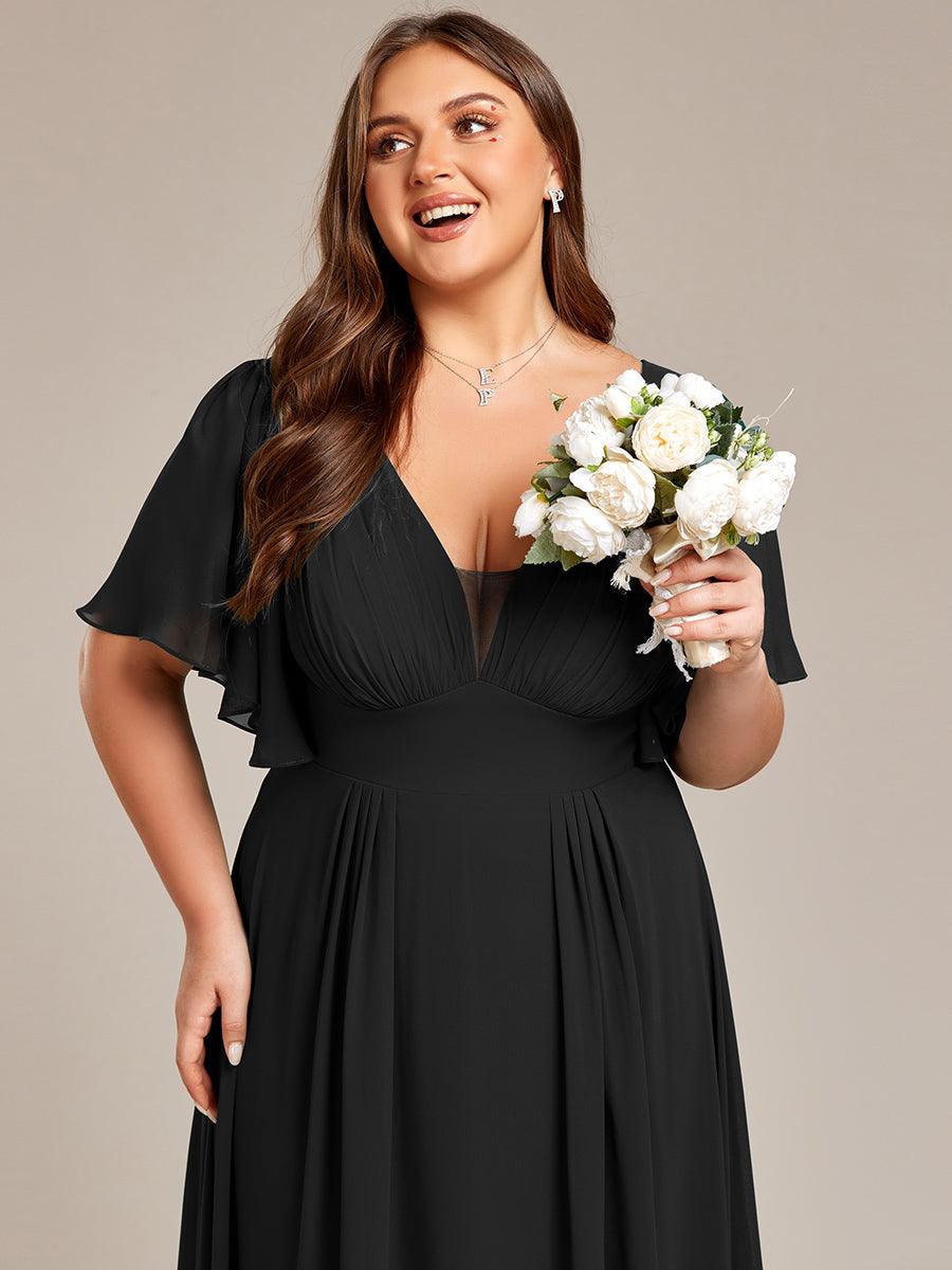 Robe de demoiselle d'honneur longue en mousseline de soie simple manches courtes taille empire ligne a grande taille #Couleur_Noir Robe de demoiselle d'honneur longue en mousseline de soie simple manches courtes taille empire ligne a grande taille