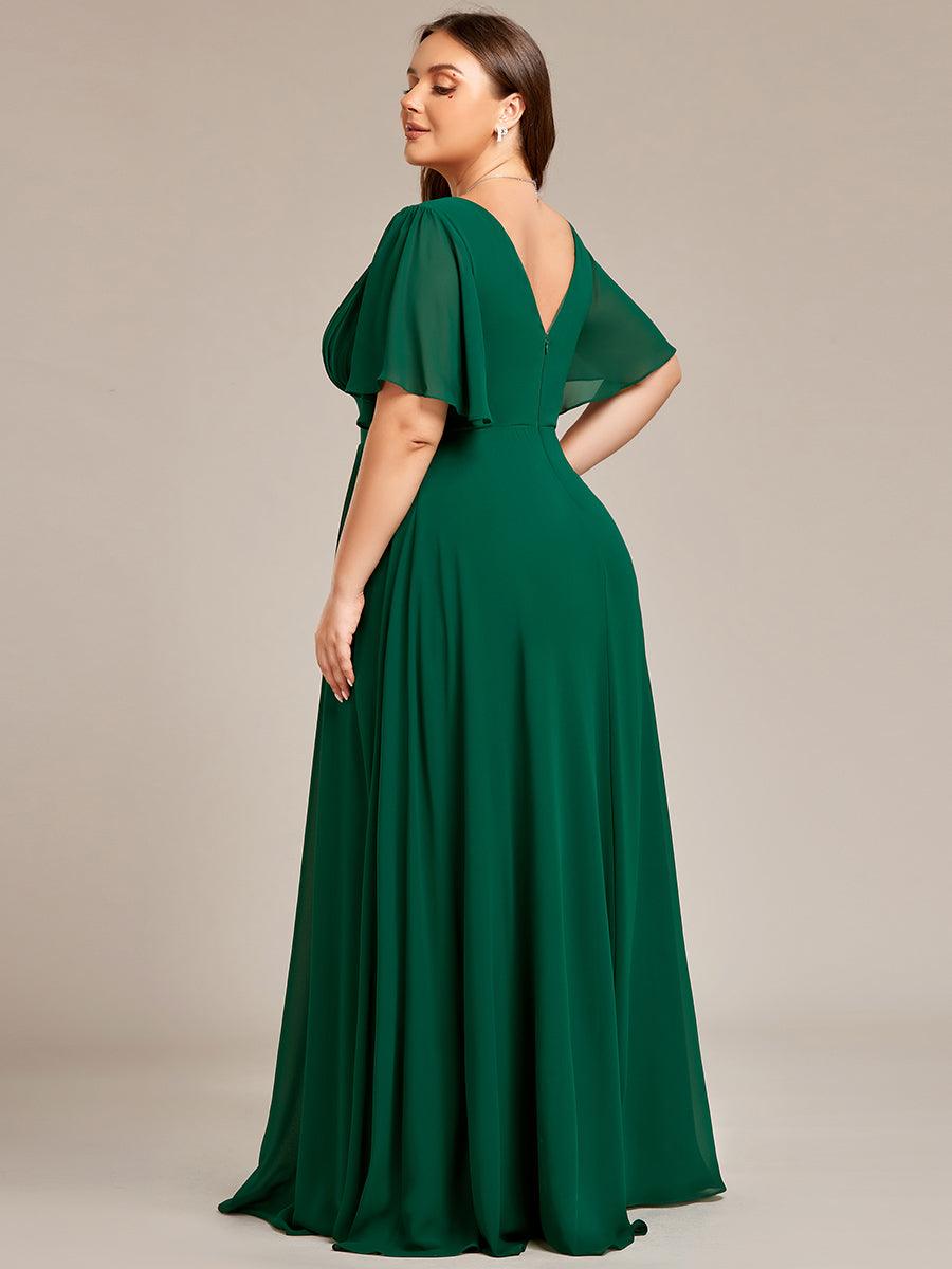 Robe de demoiselle d'honneur longue en mousseline de soie simple manches courtes taille empire ligne a grande taille #Couleur_Noir Robe de demoiselle d'honneur longue en mousseline de soie simple manches courtes taille empire ligne a grande taille