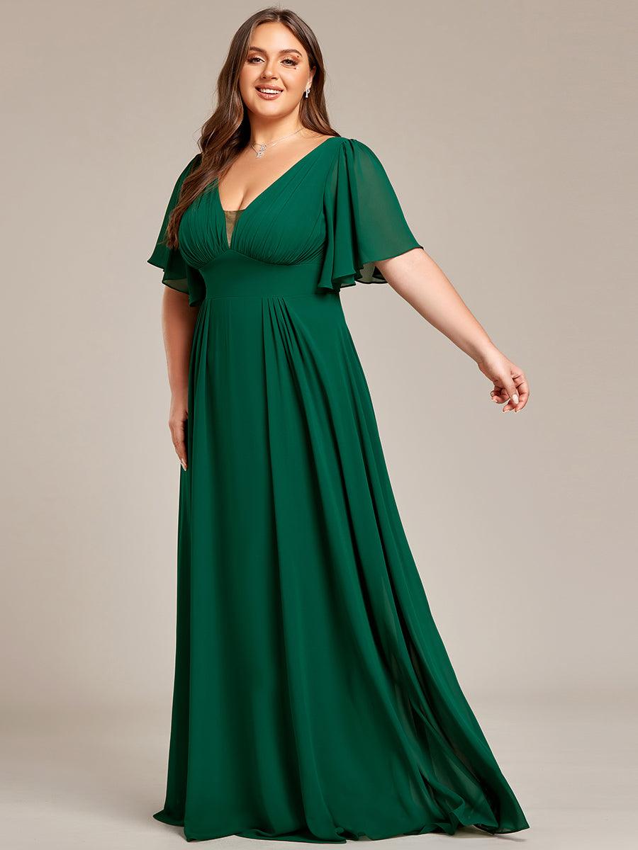 Robe de demoiselle d'honneur longue en mousseline de soie simple manches courtes taille empire ligne a grande taille #Couleur_Noir Robe de demoiselle d'honneur longue en mousseline de soie simple manches courtes taille empire ligne a grande taille