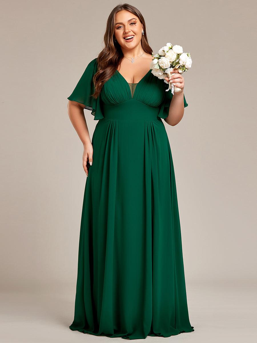 Robe de demoiselle d'honneur longue en mousseline de soie simple manches courtes taille empire ligne a grande taille #Couleur_Noir Robe de demoiselle d'honneur longue en mousseline de soie simple manches courtes taille empire ligne a grande taille