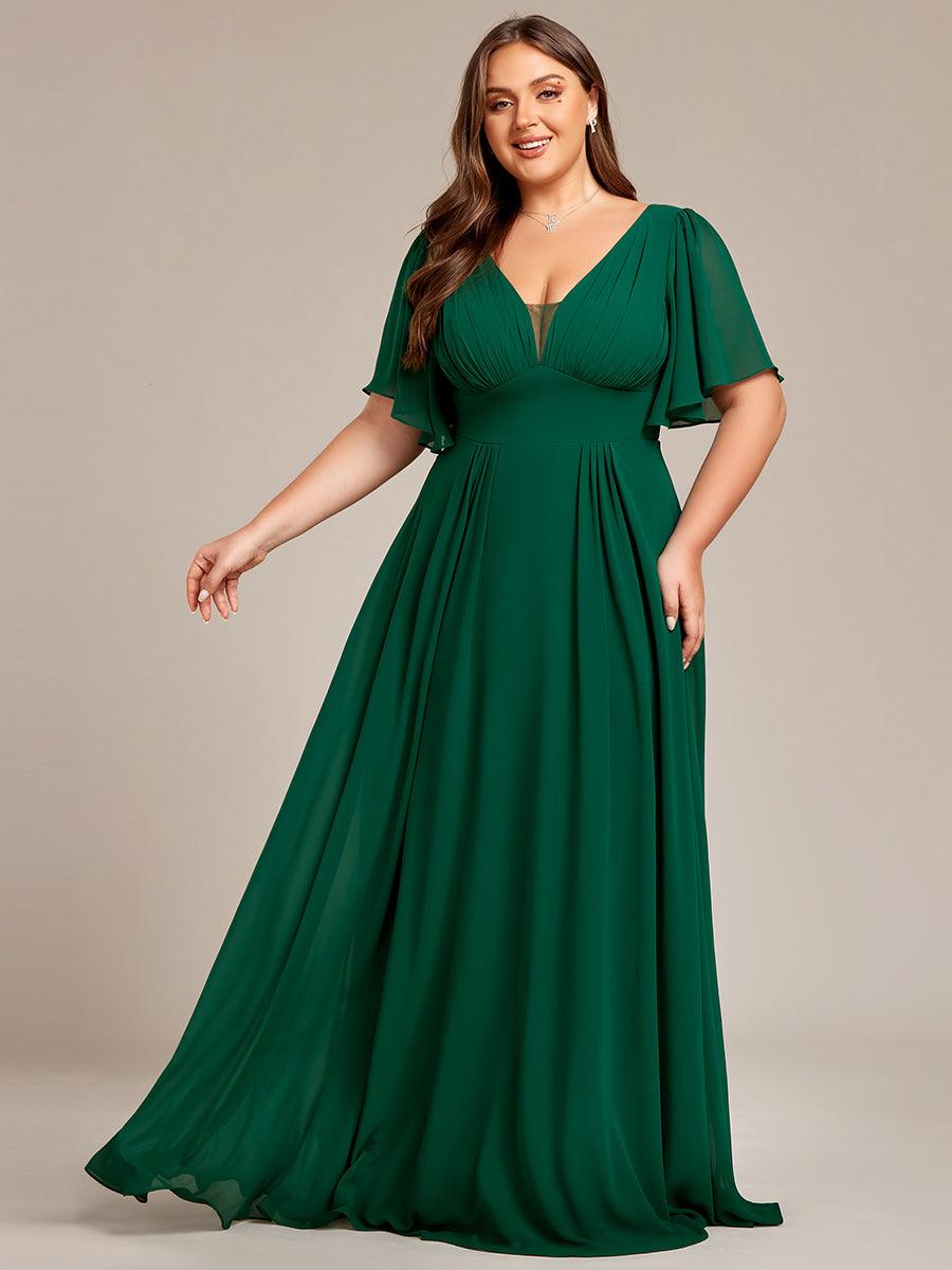 Robe de demoiselle d'honneur longue en mousseline de soie simple manches courtes taille empire ligne a grande taille #Couleur_Noir Robe de demoiselle d'honneur longue en mousseline de soie simple manches courtes taille empire ligne a grande taille
