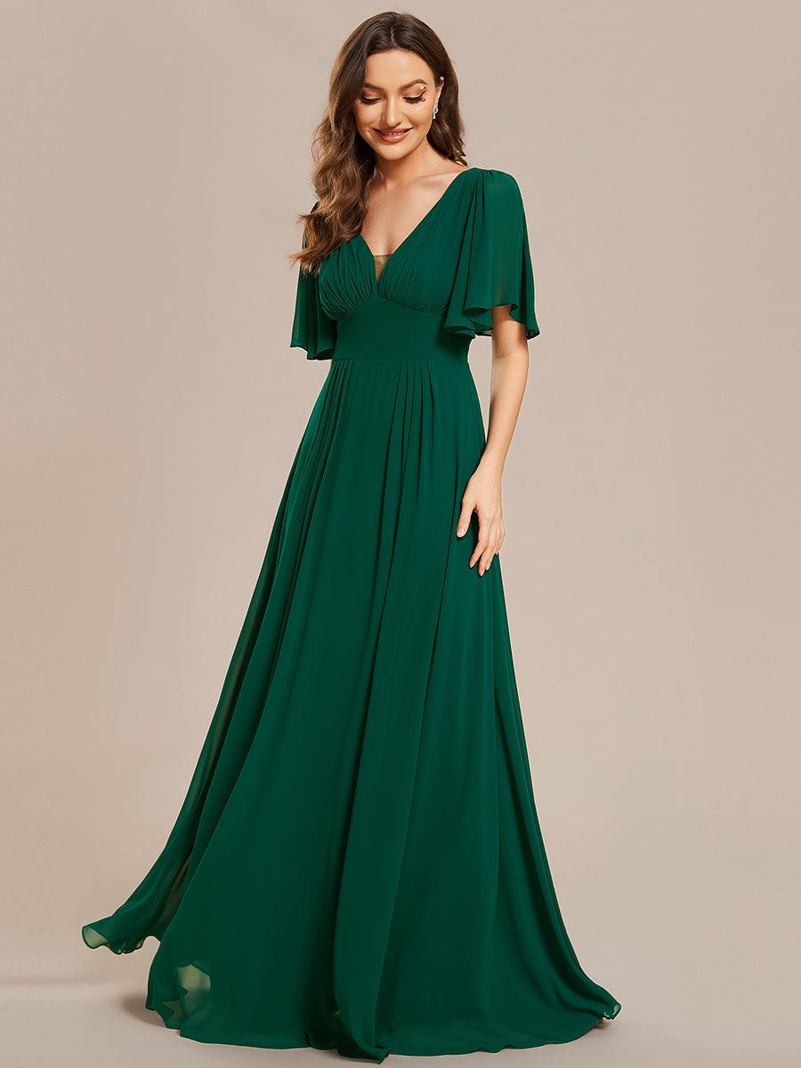 Robe de demoiselle d'honneur longue en mousseline de soie simple manches courtes taille empire ligne a #Couleur_Noir Robe de demoiselle d'honneur longue en mousseline de soie simple manches courtes taille empire ligne a