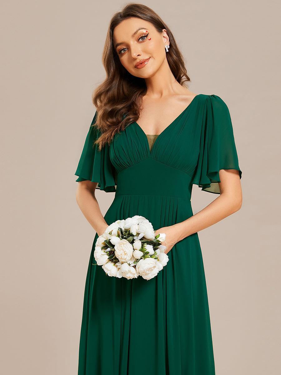 Robe de demoiselle d'honneur longue en mousseline de soie simple manches courtes taille empire ligne a #Couleur_Noir Robe de demoiselle d'honneur longue en mousseline de soie simple manches courtes taille empire ligne a