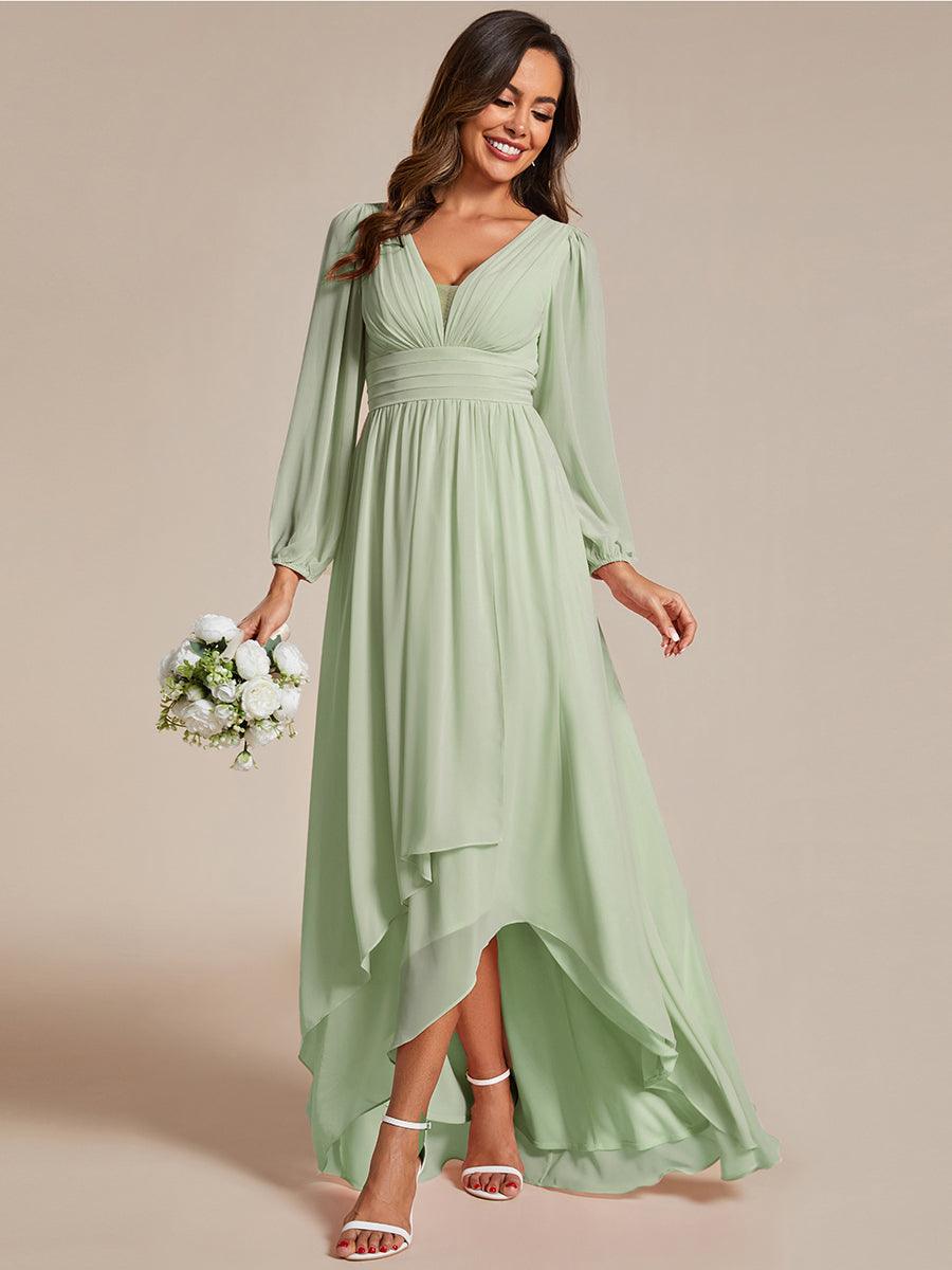 Charmante Robe De Demoiselle D'honneur Plissée À Manches Lanternes En Mousseline De Soie Et Taille Haute #Couleur_Menthe Verte