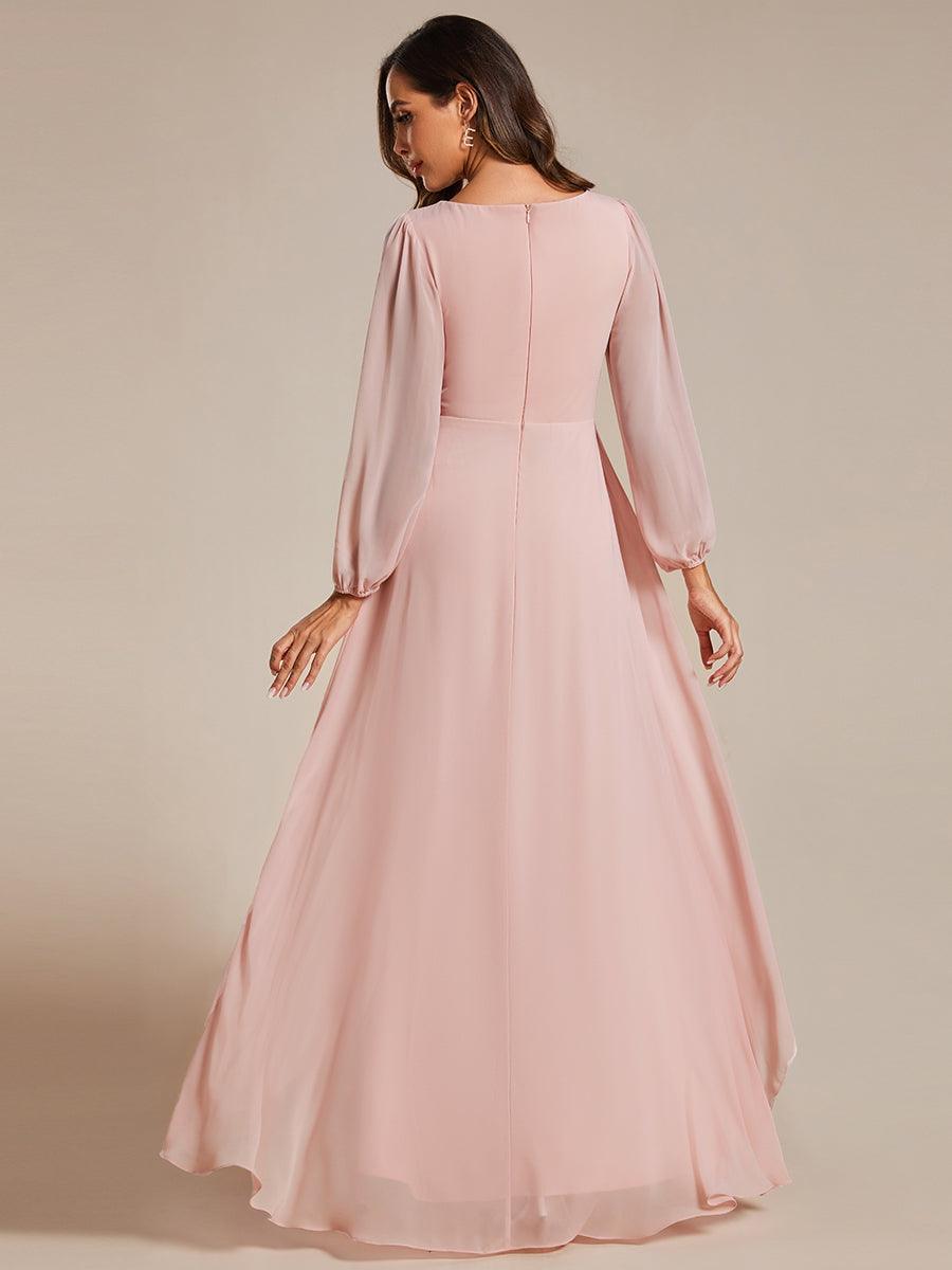Charmante Robe De Demoiselle D'honneur Plissée à Manches Lanternes En Mousseline De Soie Et Taille Haute #Couleur_Rose