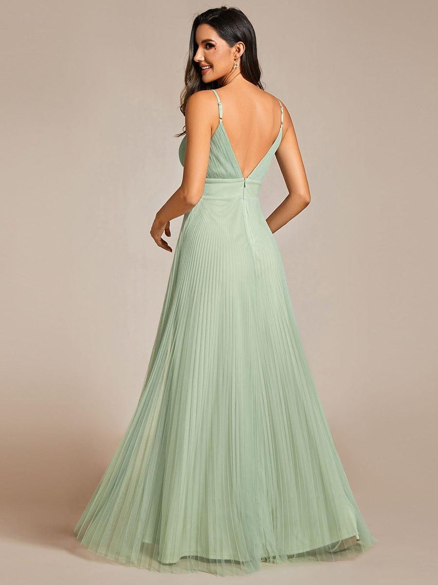 Tulle V - cou sans manches jupe de demoiselle d'honneur plissée #Couleur_Menthe Verte