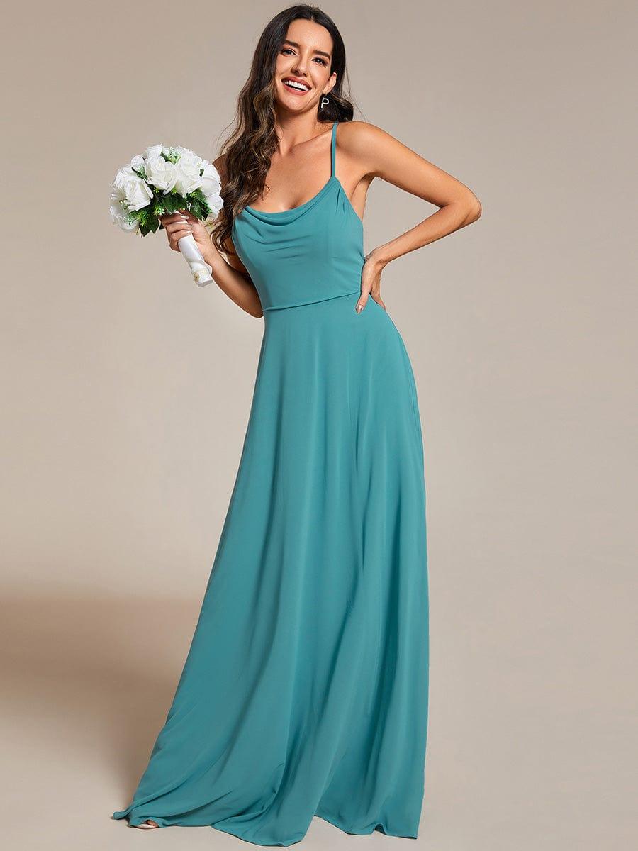 Robes de demoiselle d'honneur trapèze en mousseline de soie à bretelles spaghetti réglables #Couleur_Bleu Fume