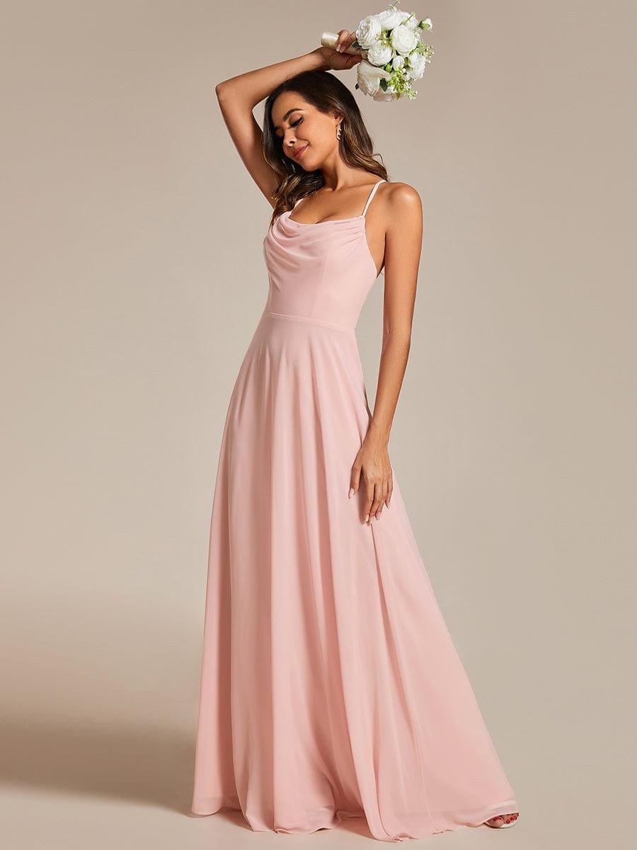 Robes de demoiselle d'honneur trapèze en mousseline de soie à bretelles spaghetti réglables #Couleur_Rose