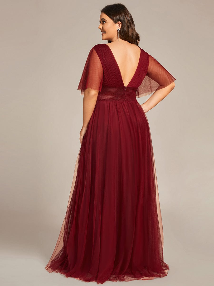 Taille personnalisée Robe emoiselle d'honneur en tulle plissée à manches courtes #Couleur_Bordeaux Taille personnalisée Robe emoiselle d'honneur en tulle plissée à manches courtes