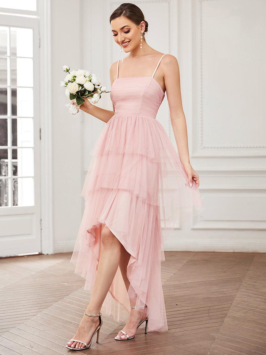 Robe demoiselle d'honneur Volants Tulle Bretelles minces #Couleur_Rose Robe demoiselle d'honneur Volants Tulle Bretelles minces
