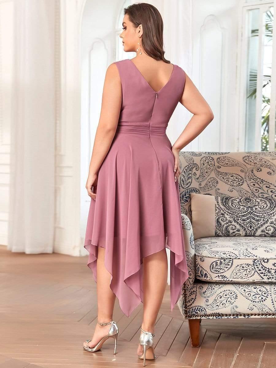 Robe mariage invitée en Mousseline à Ourlet Asymétrique Longueur Genou de Grande Taille #Couleur_Orchidee