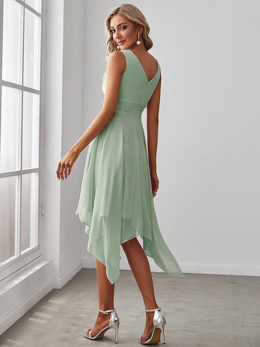 Taille Personnalisée Robe mariage invitée bohème en mousseline de soie col en V profond #Couleur_Menthe Verte Taille Personnalisée Robe mariage invitée bohème en mousseline de soie col en V profond