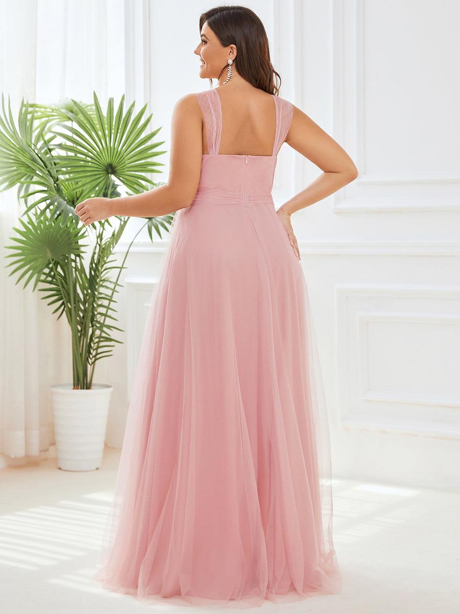 Robes De Demoiselle Grande Taille Maxi En Tulle à Col En V #Couleur_Blush