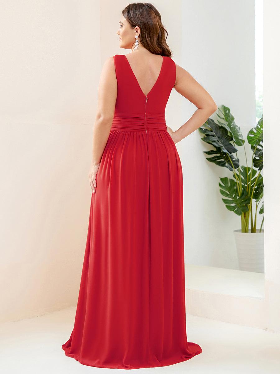 Robe de demoiselle d'honneur Grande Taille à Col V sans Manches #Couleur_Rouge