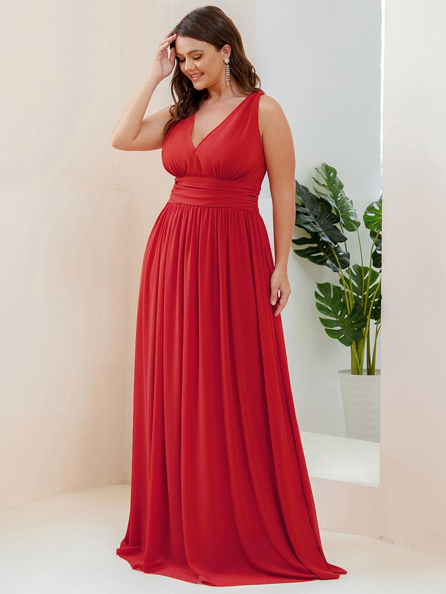 Robe de demoiselle d'honneur Grande Taille à Col V sans Manches #Couleur_Rouge