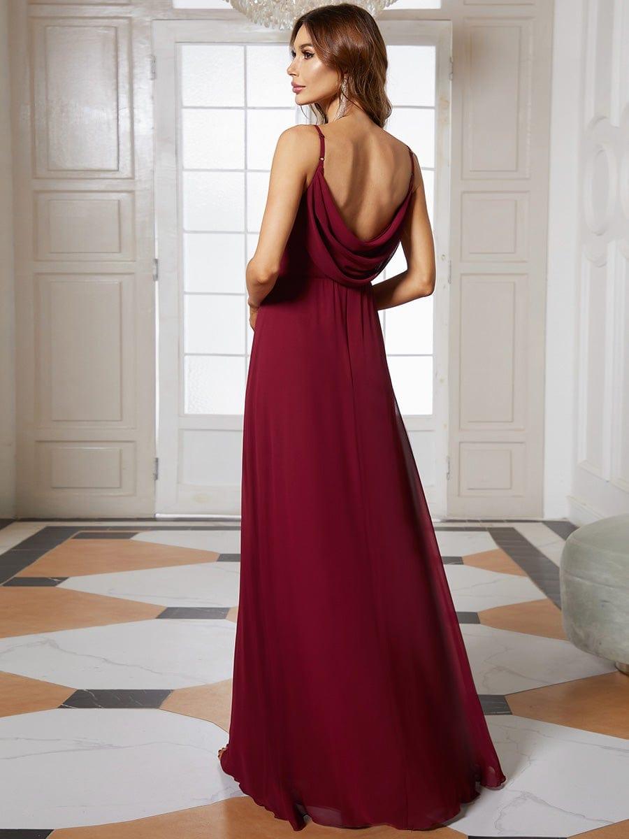 Robe de demoiselle d'honneur drapée au dos avec décolleté en cœur #Couleur_Bordeaux