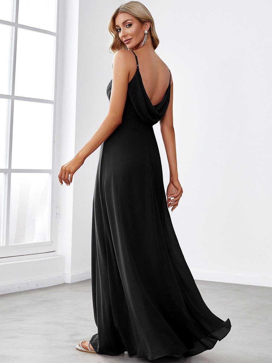 Robe de demoiselle d'honneur drapée au dos avec décolleté en cœur #Couleur_Noir