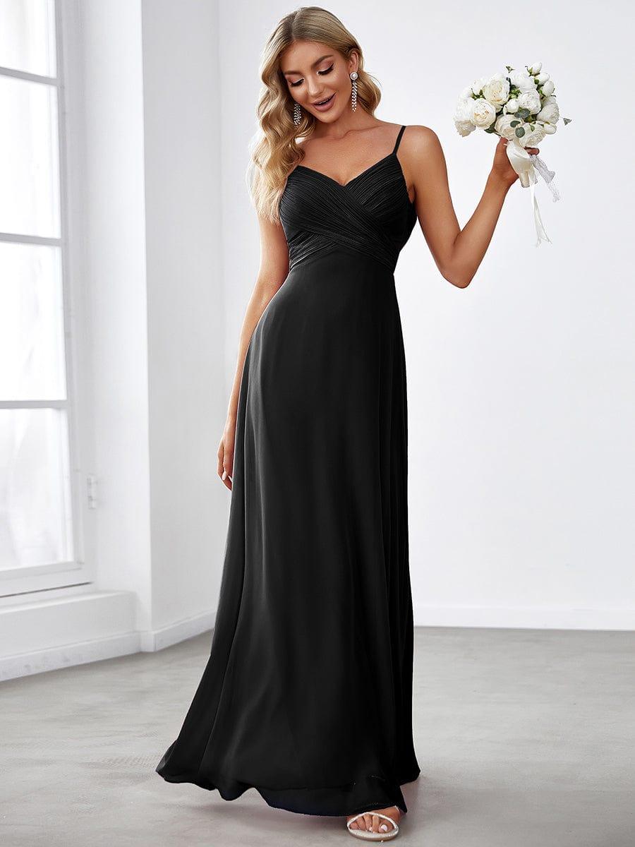 Robe de demoiselle d'honneur drapée au dos avec décolleté en cœur #Couleur_Noir