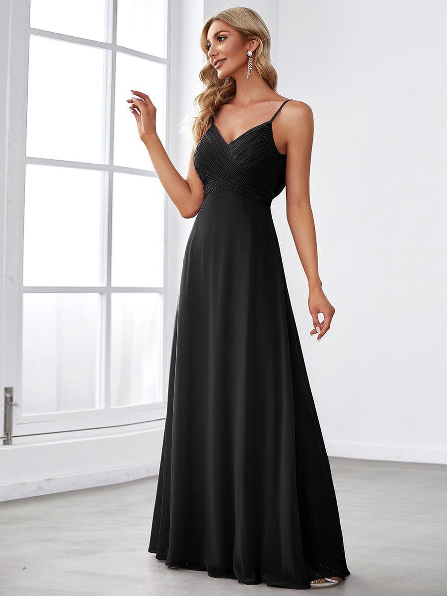 Robe de demoiselle d'honneur drapée au dos avec décolleté en cœur #Couleur_Noir