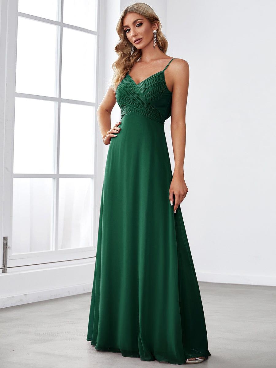 Robe de demoiselle d'honneur drapée au dos avec décolleté en cœur #Couleur_Vert Fonce